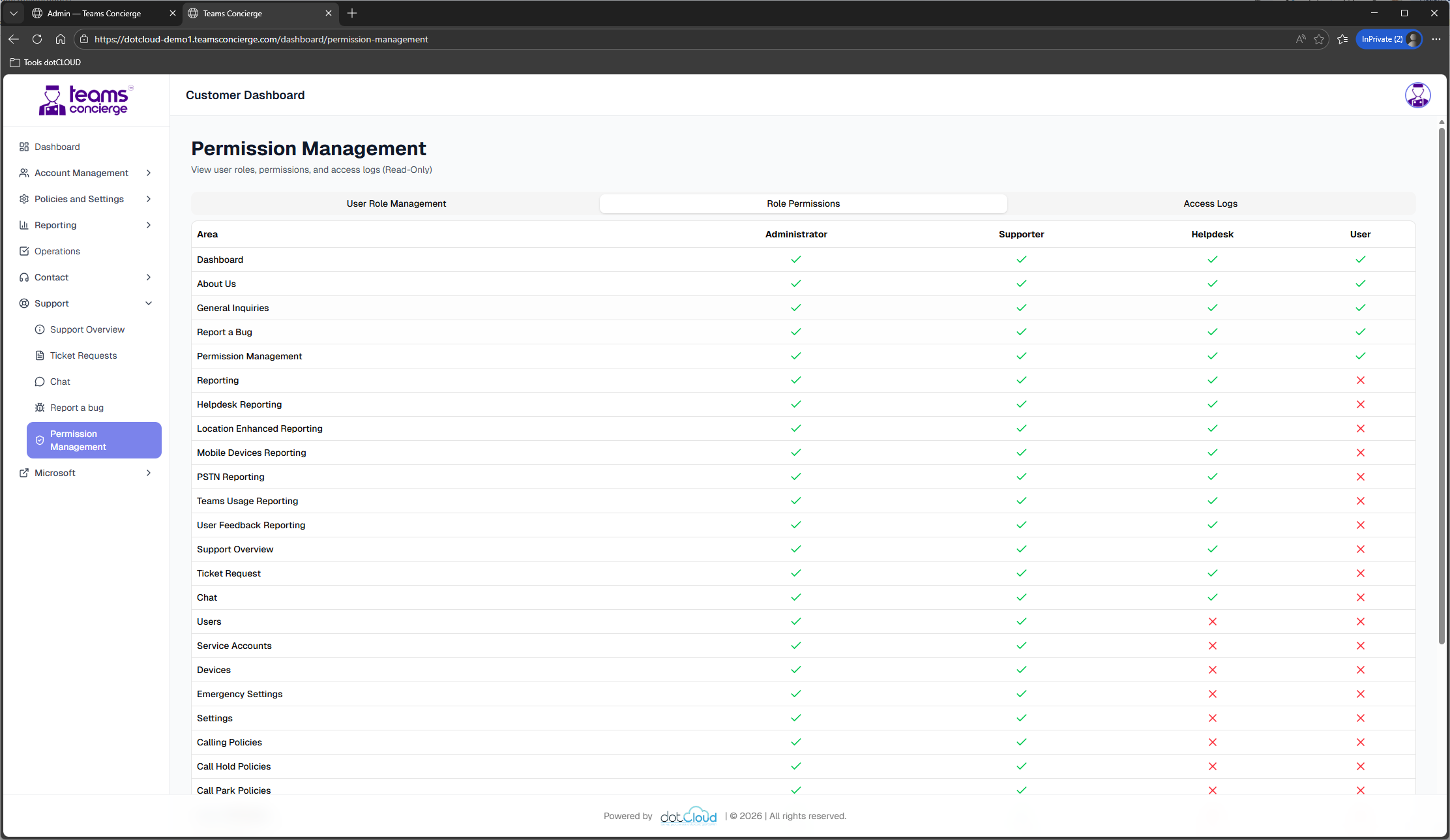 Permission transparency matrix