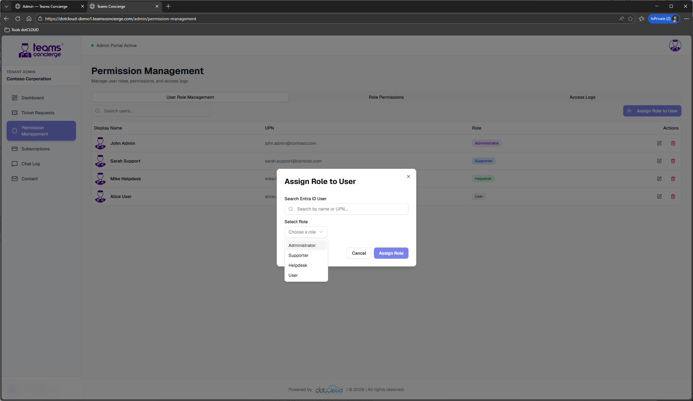 Admin dashboard RBAC control